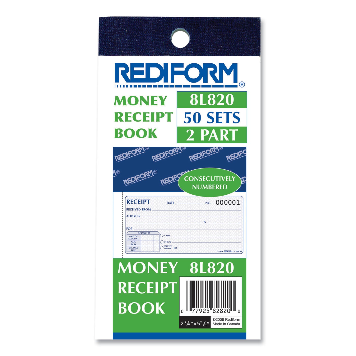 Rediform Small Money Receipt Book, Two-Part Carbonless, 2.75 x 5, 50 Forms Total (8L820)