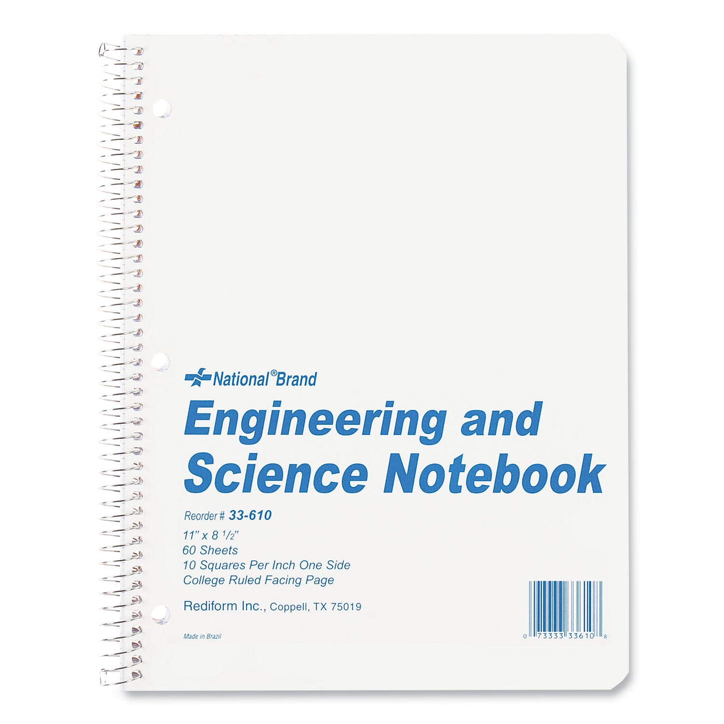 National Paper Engineering and Science Notebook, Quadrille Rule (10 sq/in), White Cover, (60) 11 x 8.5 Sheets (33610)