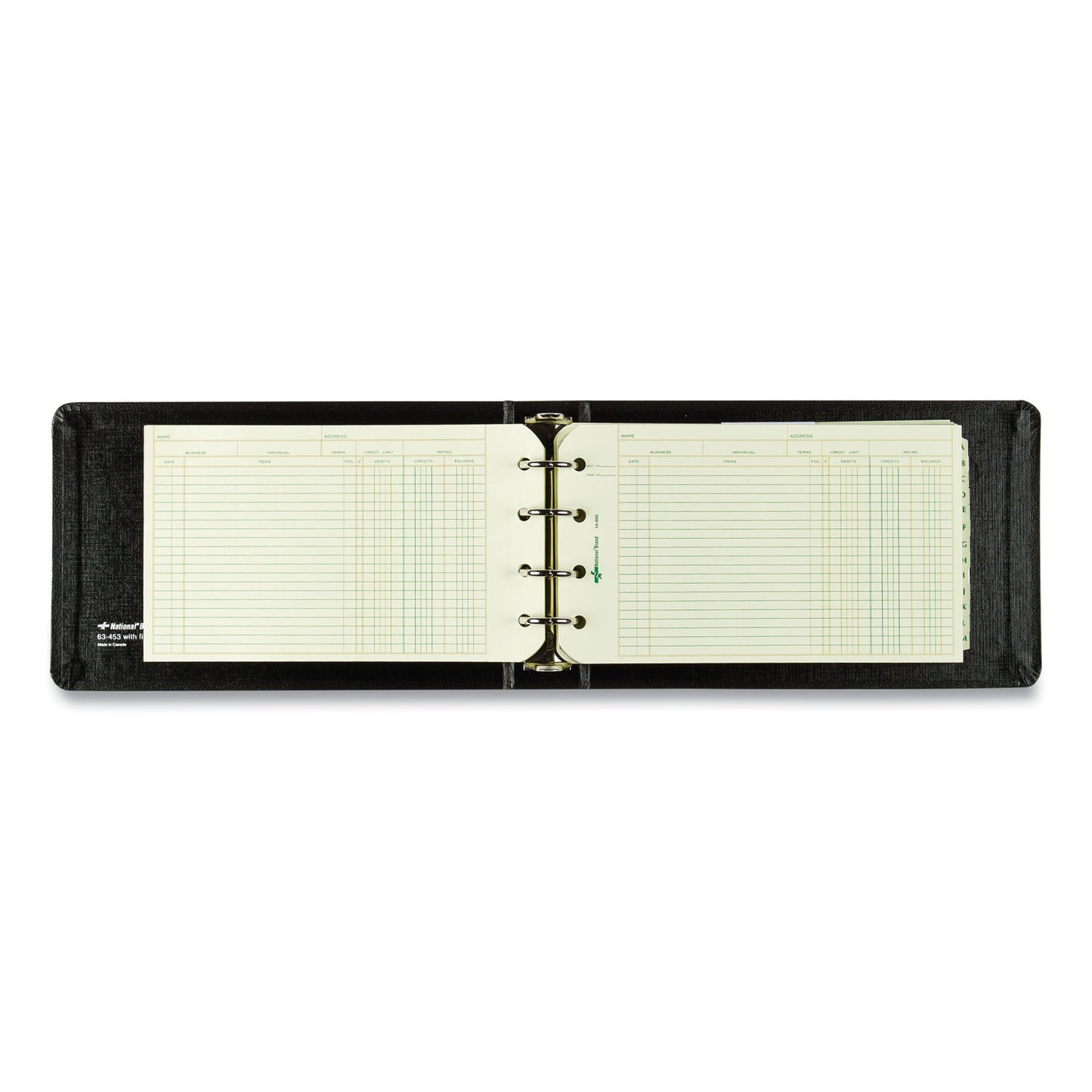 National Paper Four-Ring Ledger Binder Kit with A-Z Index, Black Cover, 8.5 x 5 Debit-Credit-Balance Sheets, 100 Sheets/Book (63453)