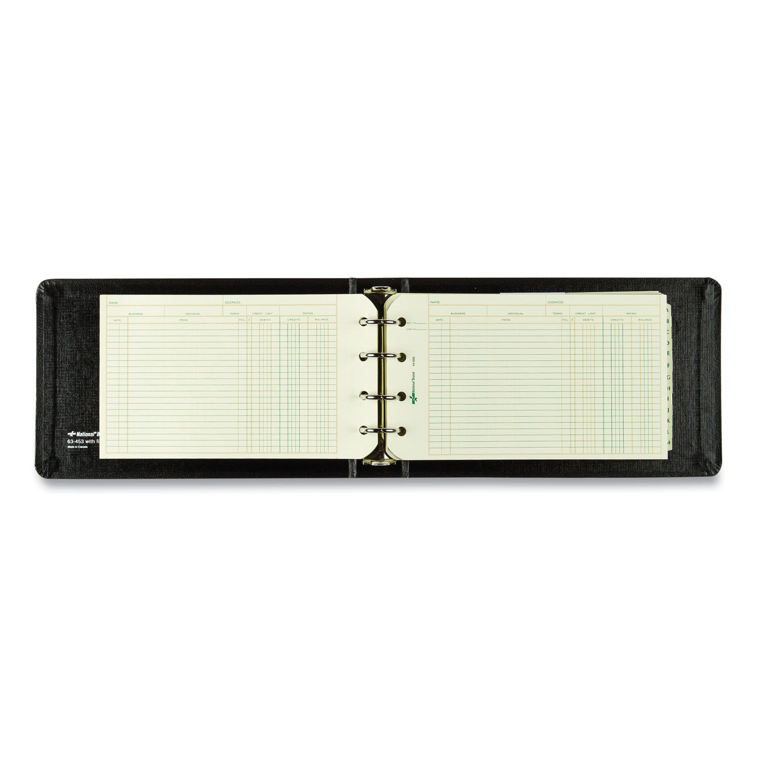 National Paper Four-Ring Ledger Binder Kit with A-Z Index, Black Cover, 8.5 x 5 Debit-Credit-Balance Sheets, 100 Sheets/Book (63453)