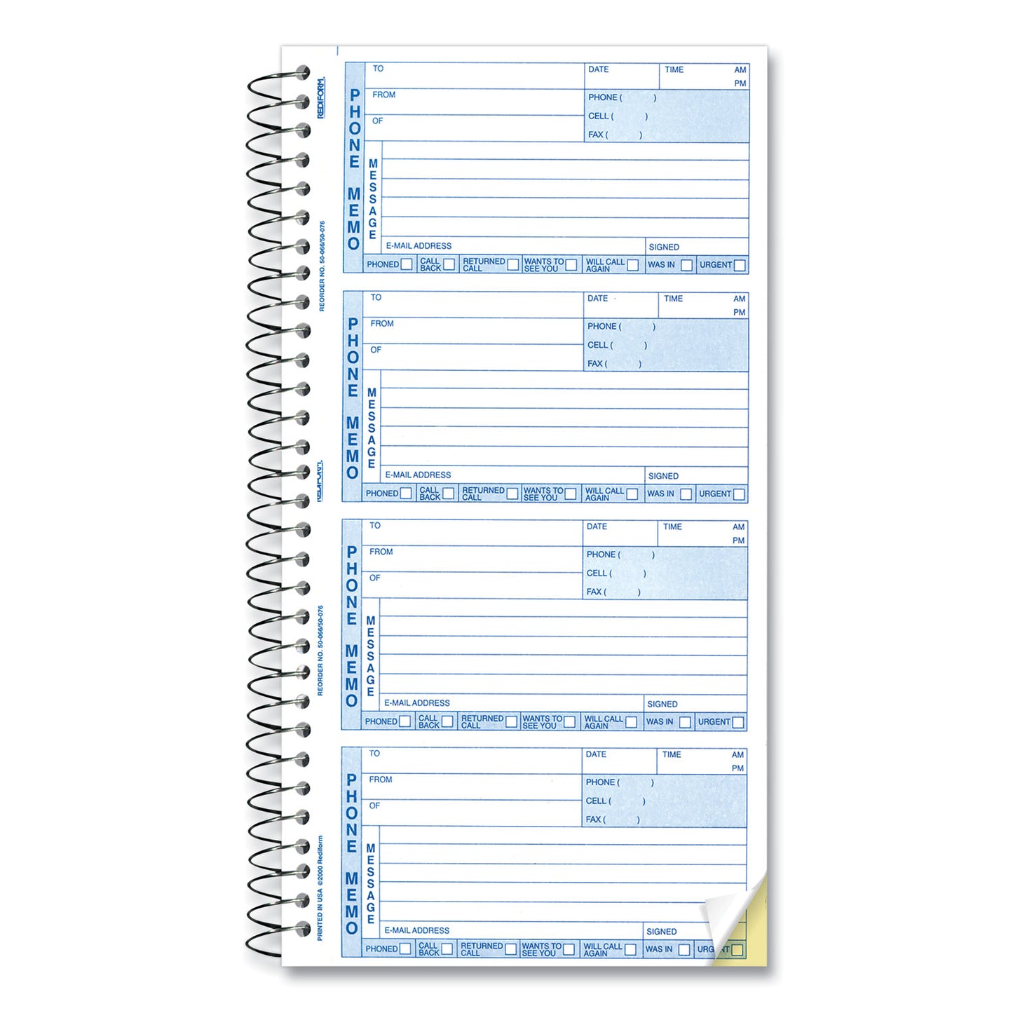 Rediform Telephone Message Book, Two-Part Carbonless, 5 x 2.75, 4 Forms/Sheet, 400 Forms Total (50076)