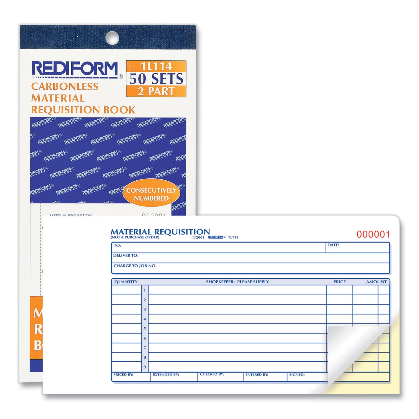 Rediform Material Requisition Book, Two-Part Carbonless, 7.88 x 4.25, 50 Forms Total (1L114)