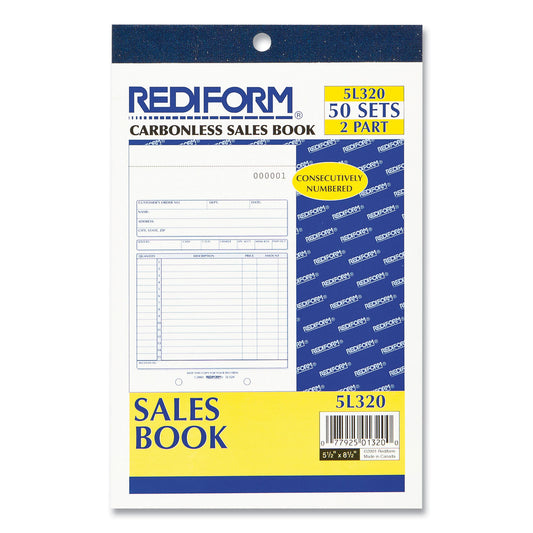 Rediform Sales Book, 15 Lines, Two-Part Carbonless, 5.5 x 7.88, 50 Forms Total (5L320)