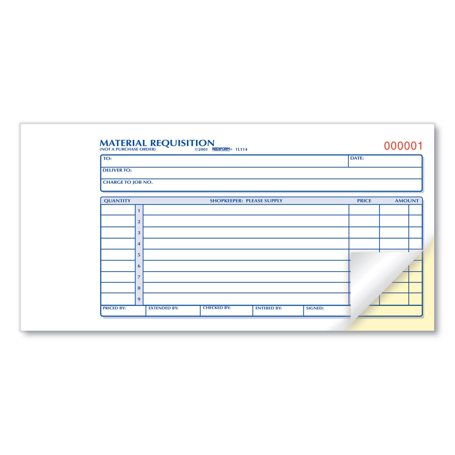 Rediform Material Requisition Book, Two-Part Carbonless, 7.88 x 4.25, 50 Forms Total (1L114)