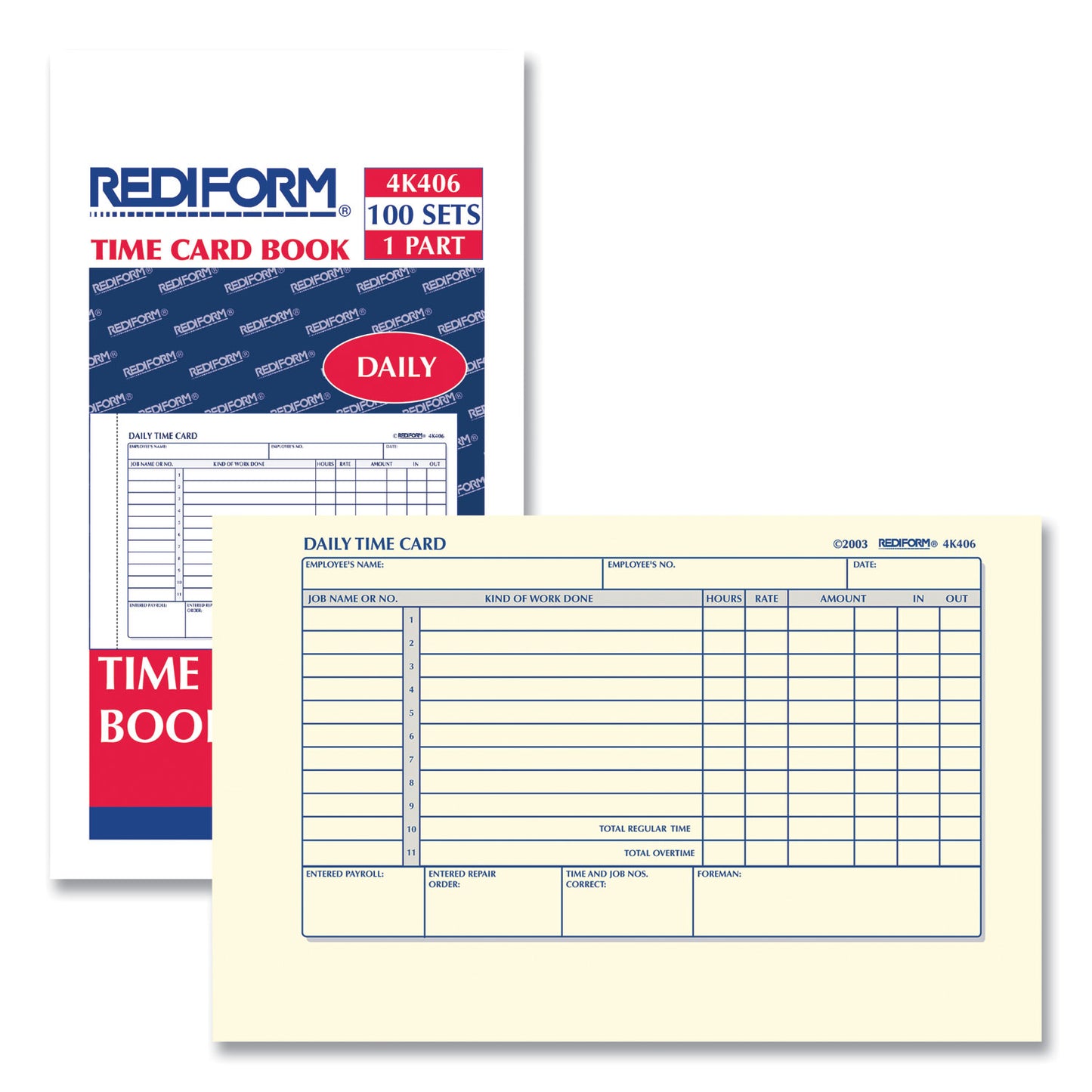 Rediform Daily Employee Time Cards, Two Sides, 4.25 x 7, 100/Pad (4K406)