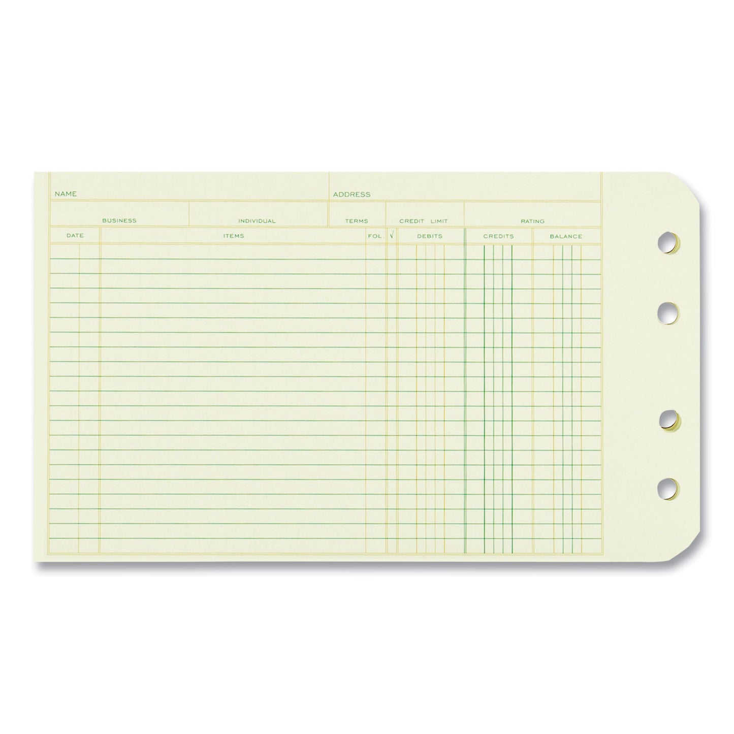 National Paper Four-Ring Binder Refill Sheets, 5 x 8.5, Green, 100/Pack (14055)