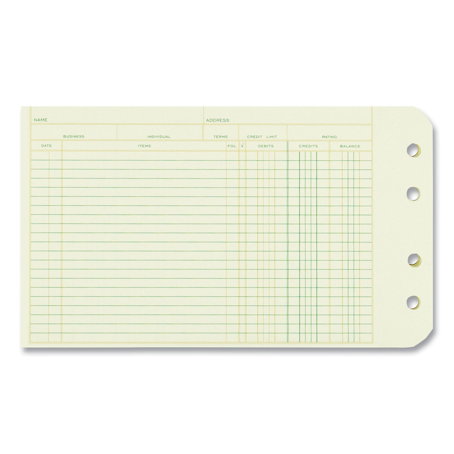 National Paper Four-Ring Binder Refill Sheets, 5 x 8.5, Green, 100/Pack (14055)