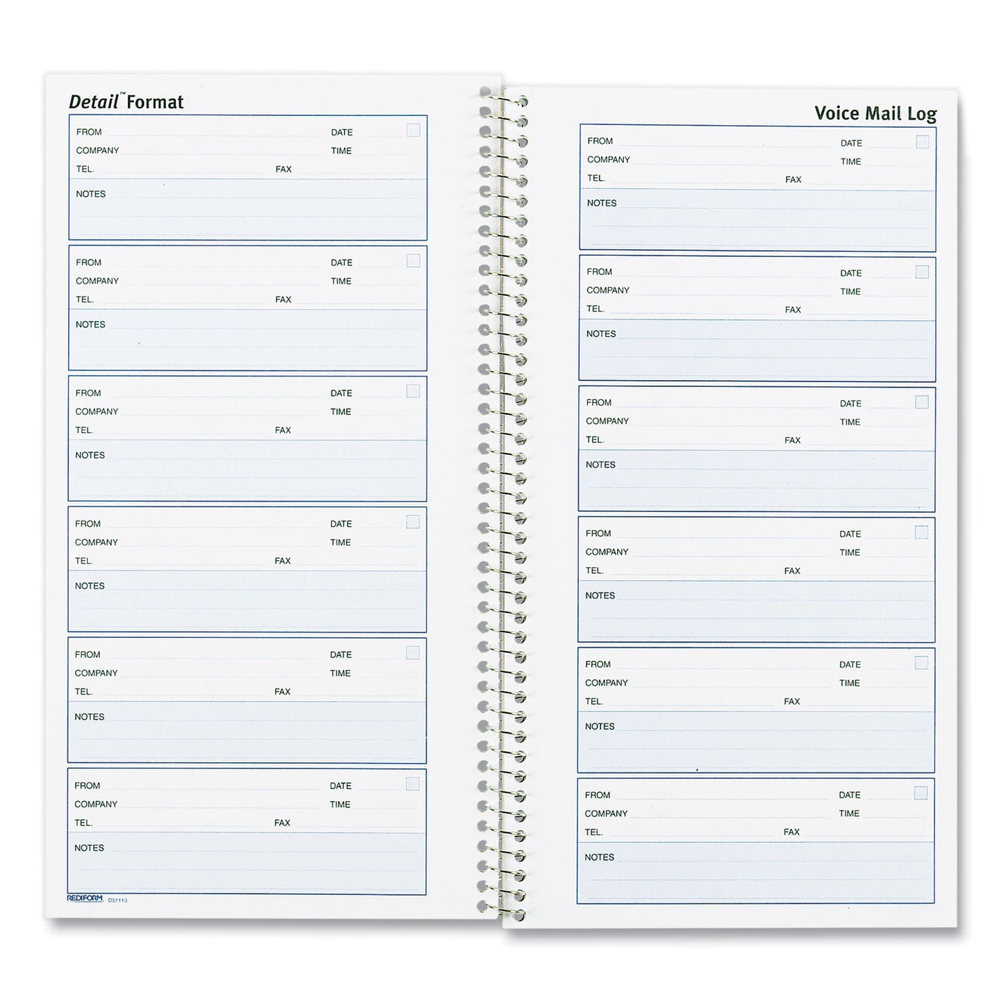 Rediform Detail Wirebound Voice Mail Log Book, One-Part (No Copies), 5 x 1.63, 6 Forms/Sheet, 600 Forms Total (51113)