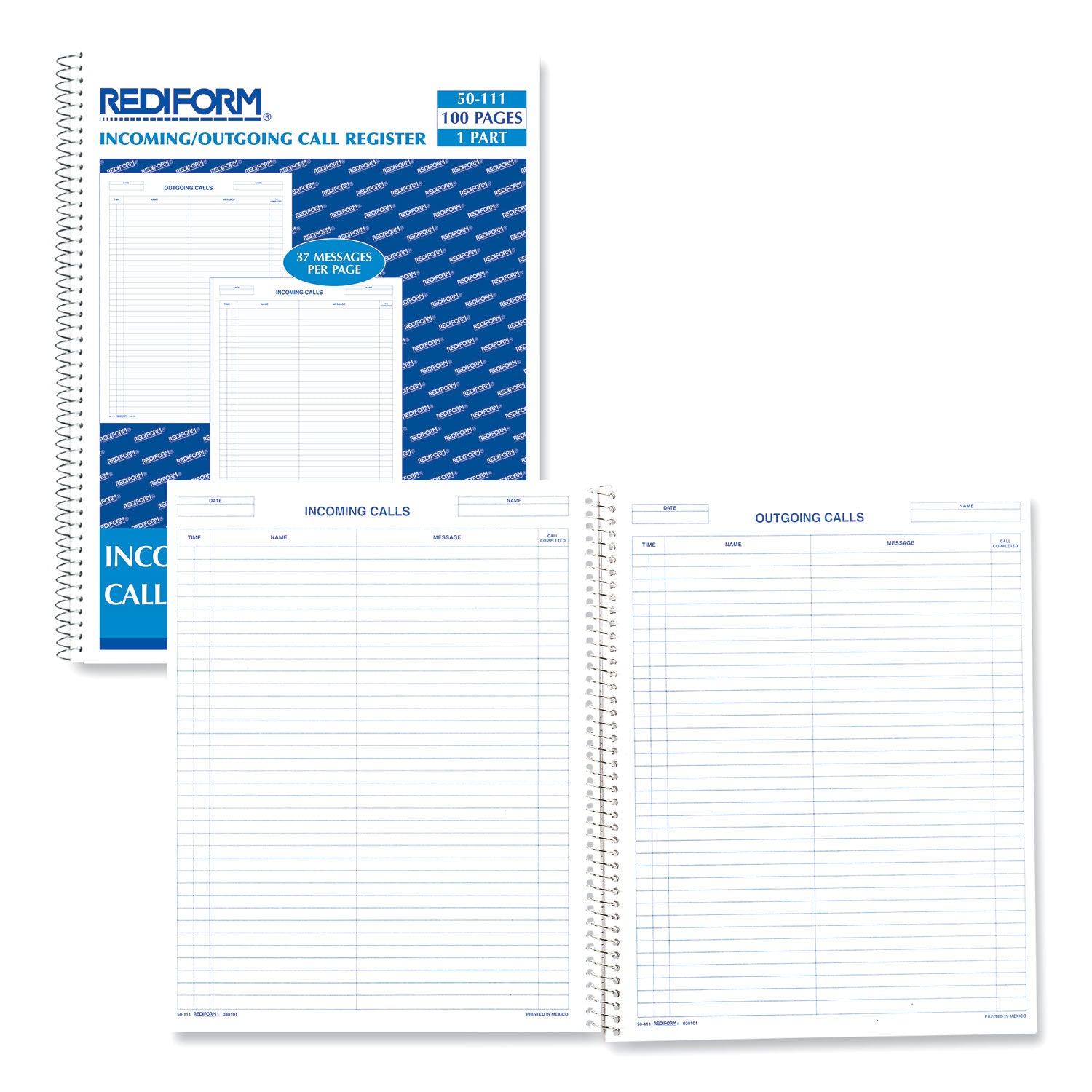 Rediform Wirebound Call Register, One-Part (No Copies), 11 x 8.5, 100 Forms Total (50111)