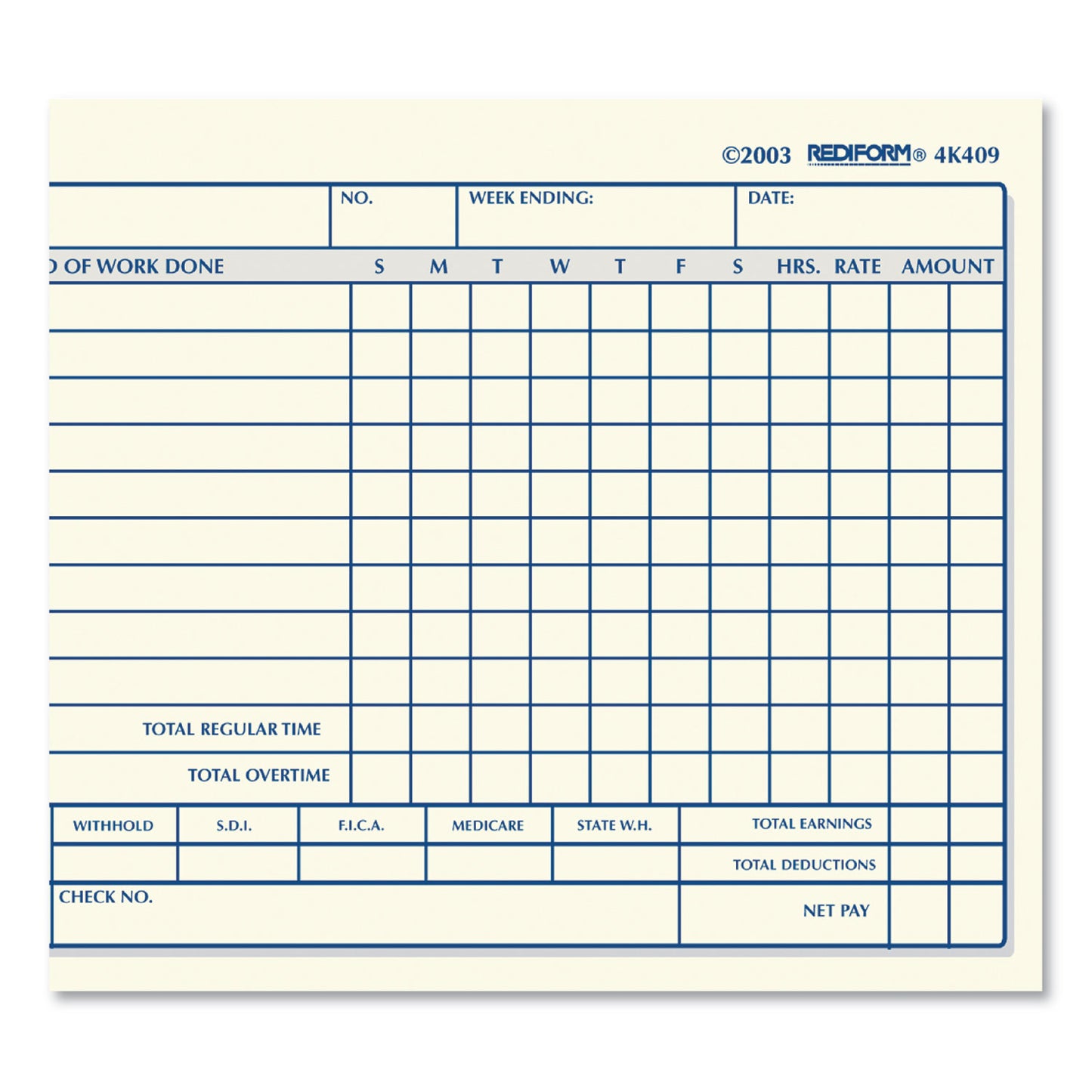 Rediform Weekly Employee Time Cards, One Side, 4.25 x 7, 100/Pad (4K409)