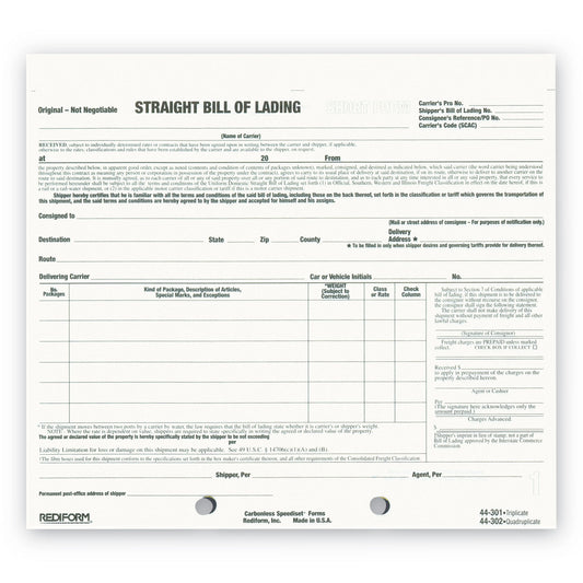 Rediform Snap-A-Way Bill of Lading, Short Form, Three-Part Carbonless, 7 x 8.5, 250 Forms Total (44301)