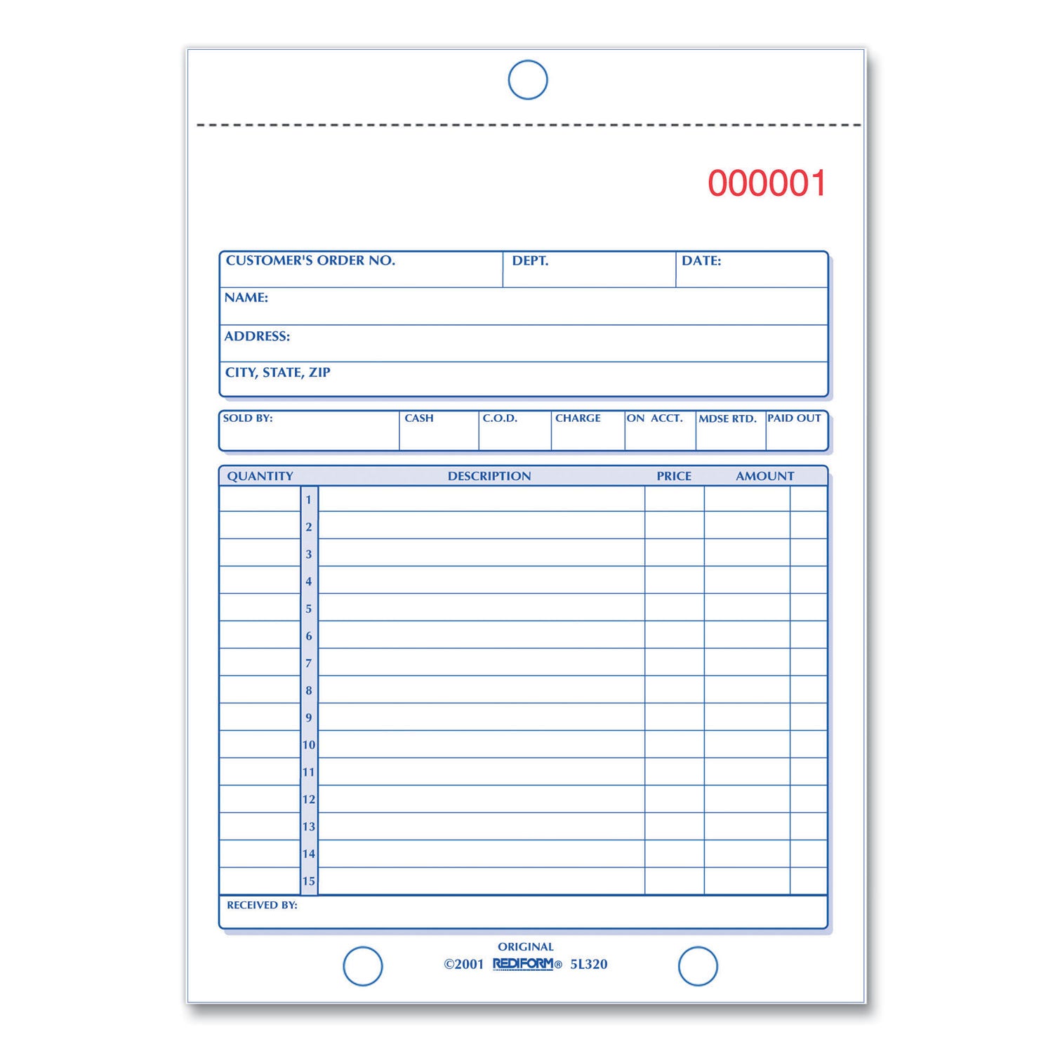 Rediform Sales Book, 15 Lines, Two-Part Carbonless, 5.5 x 7.88, 50 Forms Total (5L320)