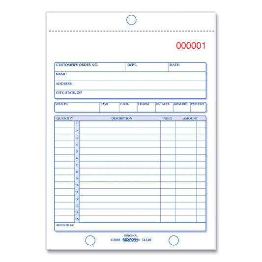 Rediform Sales Book, 15 Lines, Two-Part Carbonless, 5.5 x 7.88, 50 Forms Total (5L320)