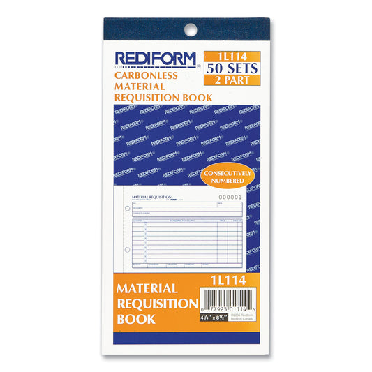 Rediform Material Requisition Book, Two-Part Carbonless, 7.88 x 4.25, 50 Forms Total (1L114)