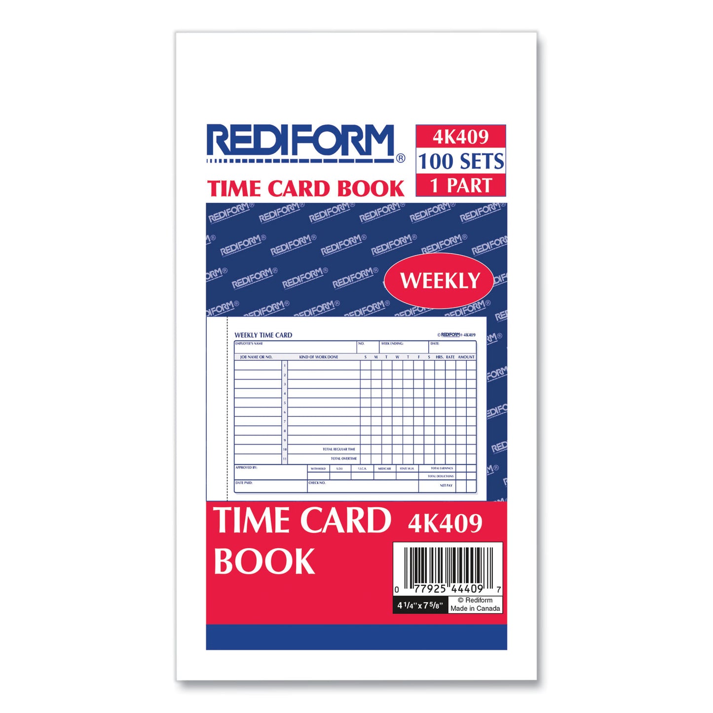 Rediform Weekly Employee Time Cards, One Side, 4.25 x 7, 100/Pad (4K409)