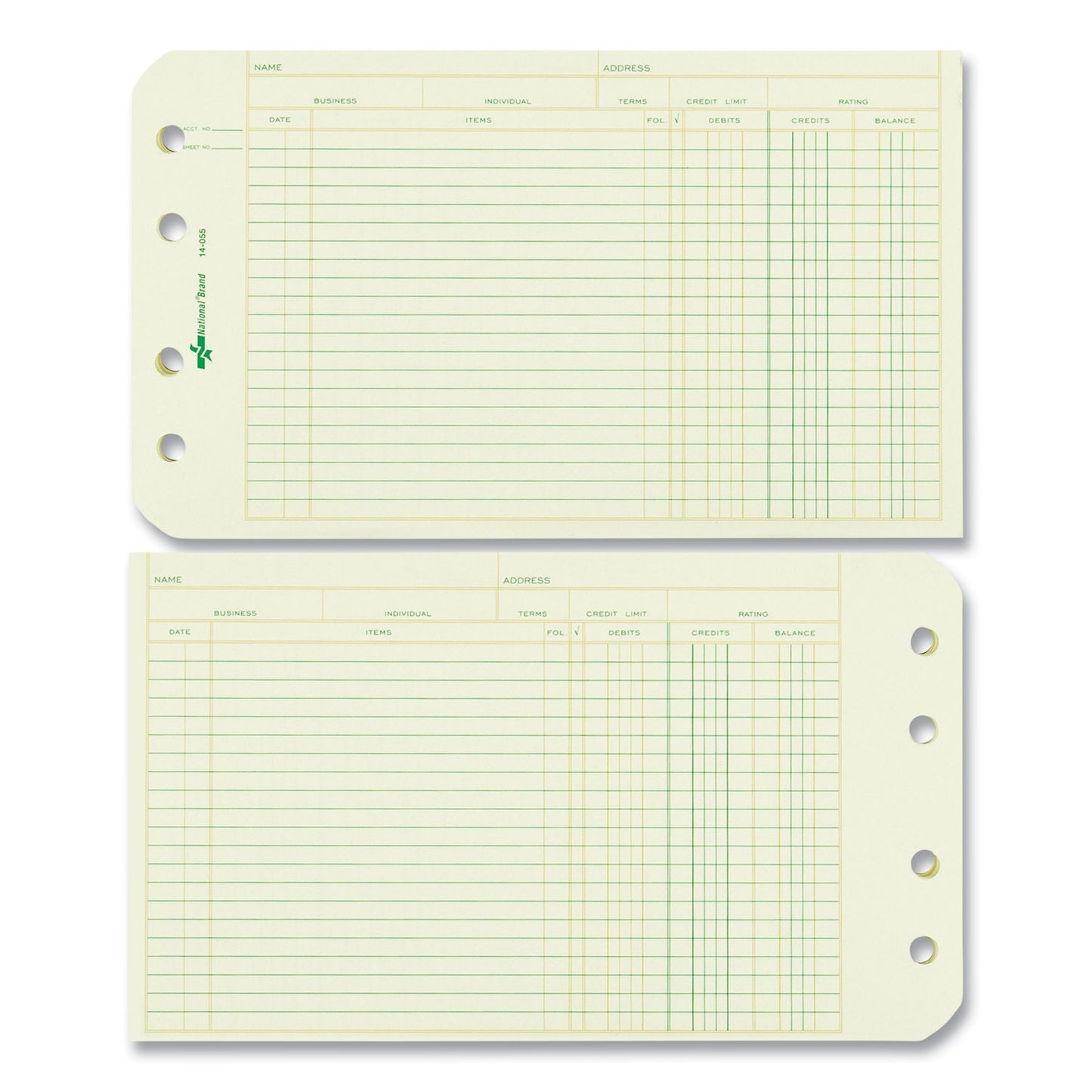 National Paper Four-Ring Binder Refill Sheets, 5 x 8.5, Green, 100/Pack (14055)