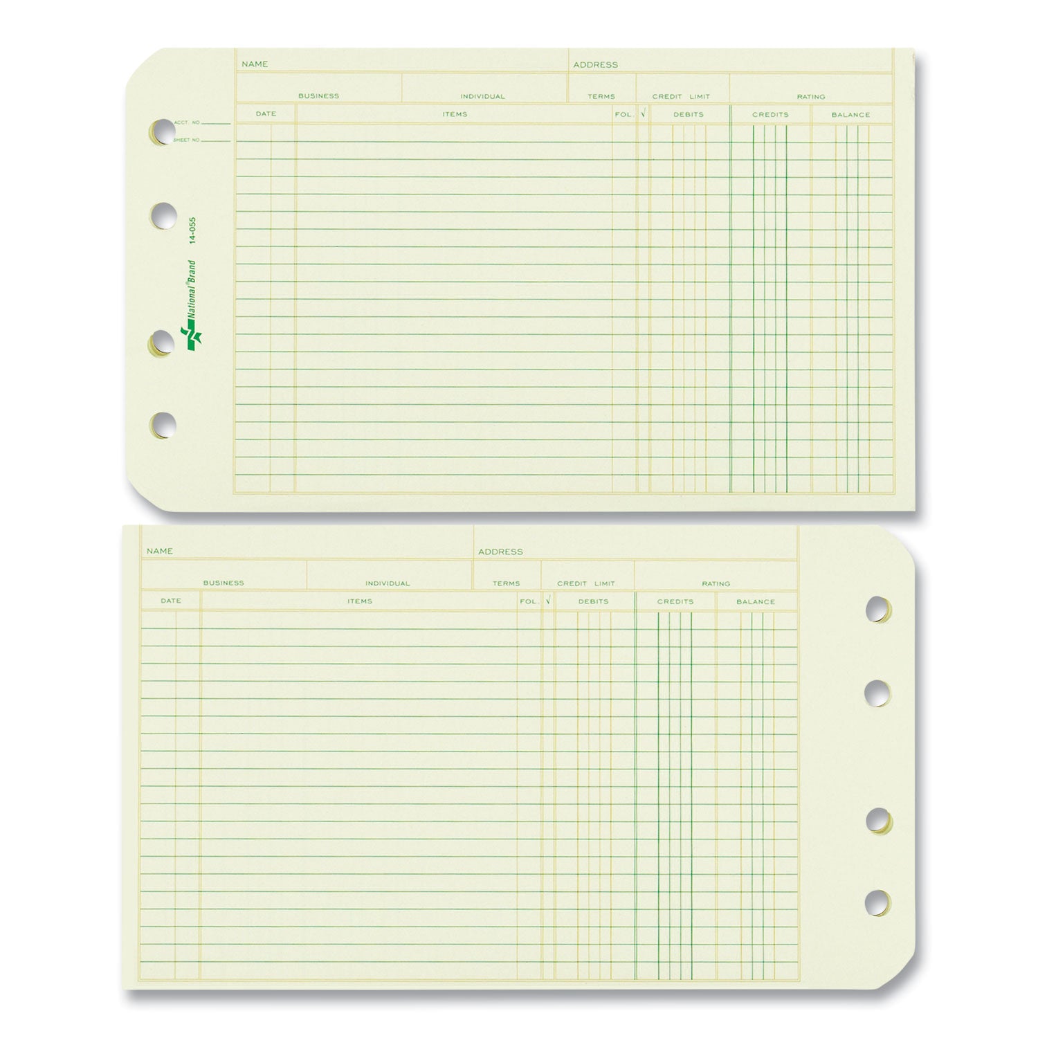 National Paper Four-Ring Binder Refill Sheets, 5 x 8.5, Green, 100/Pack (14055)