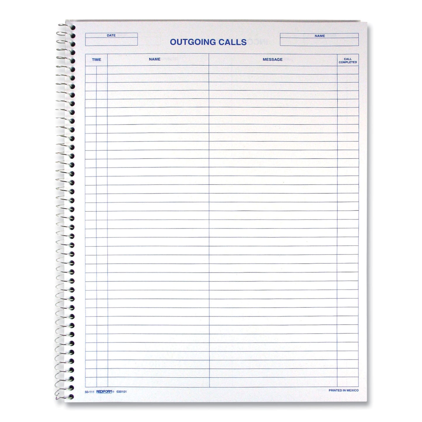 Rediform Wirebound Call Register, One-Part (No Copies), 11 x 8.5, 100 Forms Total (50111)