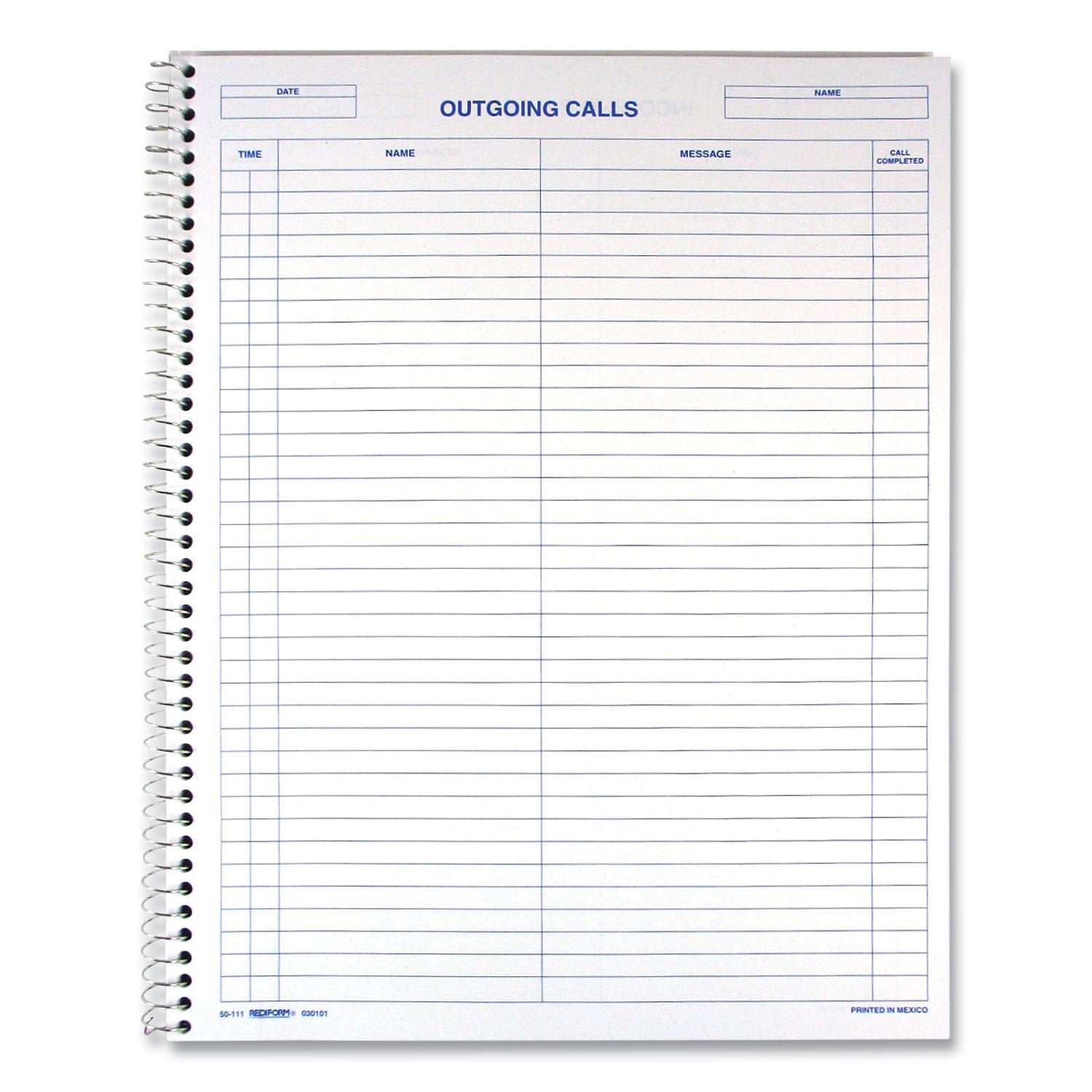 Rediform Wirebound Call Register, One-Part (No Copies), 11 x 8.5, 100 Forms Total (50111)