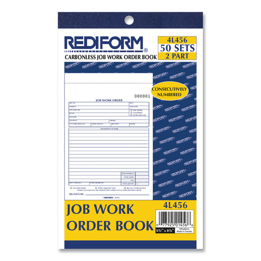 Rediform Job Work Order Book, Two-Part Carbonless, 5.5 x 8.5, 50 Forms Total (4L456)