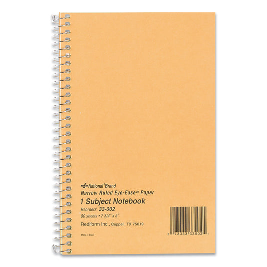 National Paper Single-Subject Wirebound Notebooks, Narrow Rule, Brown Paperboard Cover, (80) 7.75 x 5 Sheets (33002)