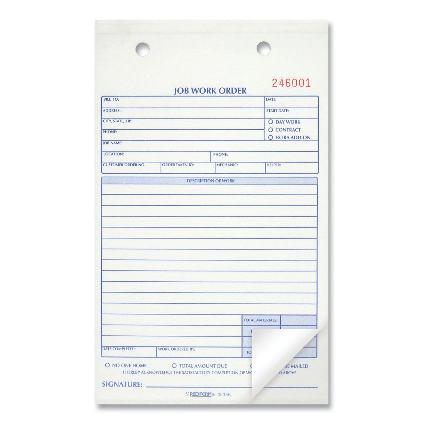 Rediform Job Work Order Book, Two-Part Carbonless, 5.5 x 8.5, 50 Forms Total (4L456)