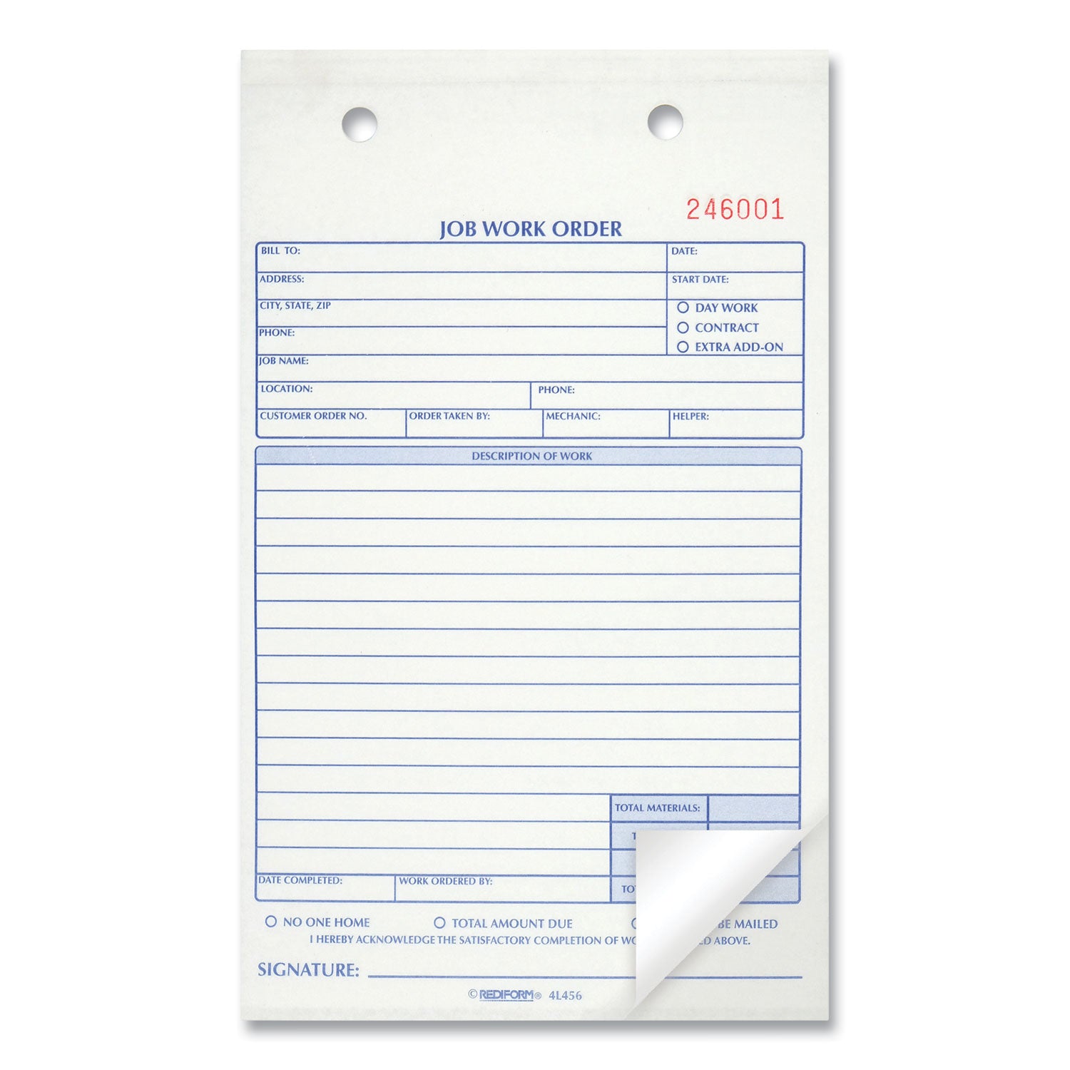 Rediform Job Work Order Book, Two-Part Carbonless, 5.5 x 8.5, 50 Forms Total (4L456)