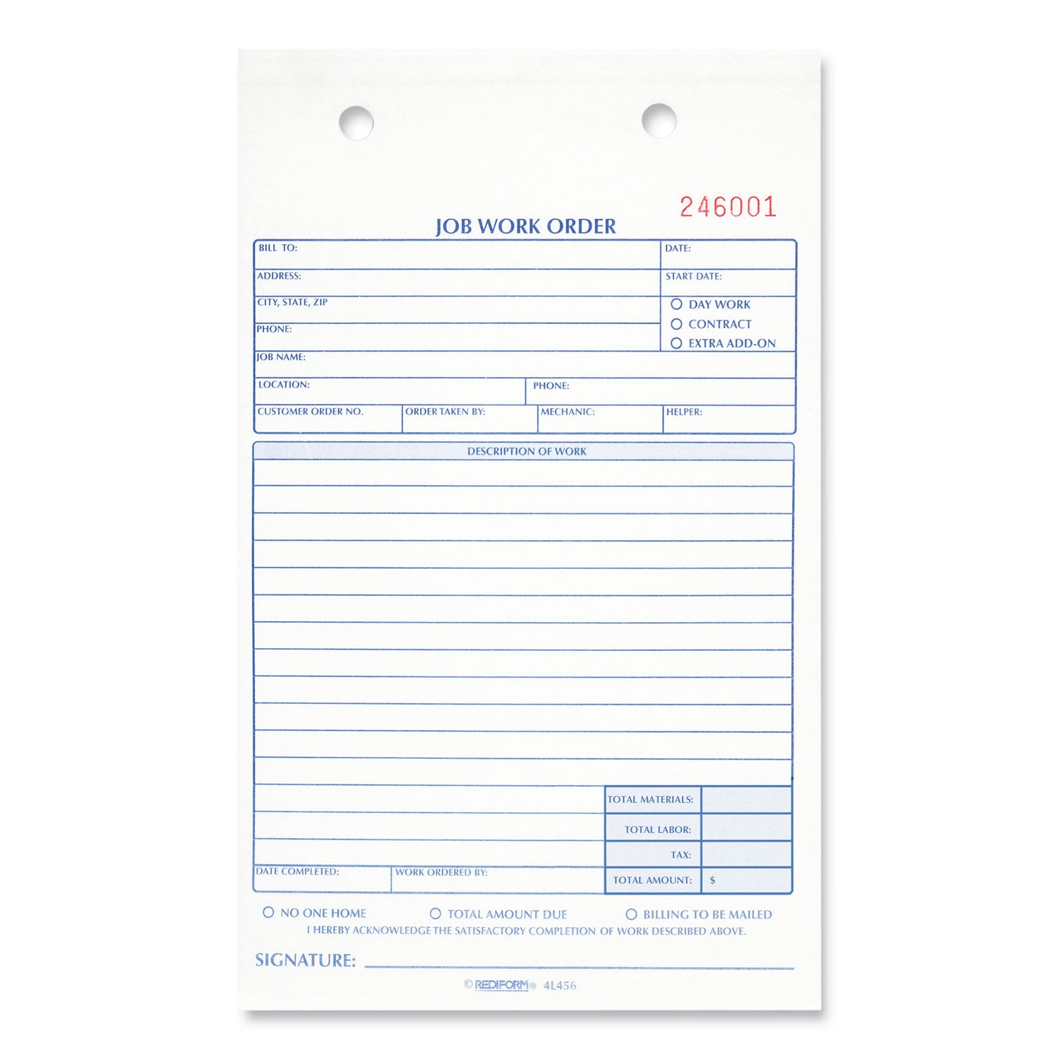 Rediform Job Work Order Book, Two-Part Carbonless, 5.5 x 8.5, 50 Forms Total (4L456)