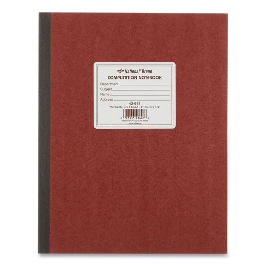 National Paper Computation Notebook, Quadrille Rule (4 sq/in), Brown Cover, (75) 11.75 x 9.25 Sheets (43648)