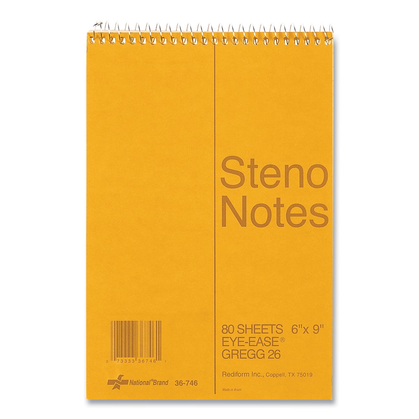 National Paper Standard Spiral Steno Pad, Gregg Rule, Brown Cover, 80 Eye-Ease Green 6 x 9 Sheets (36746)