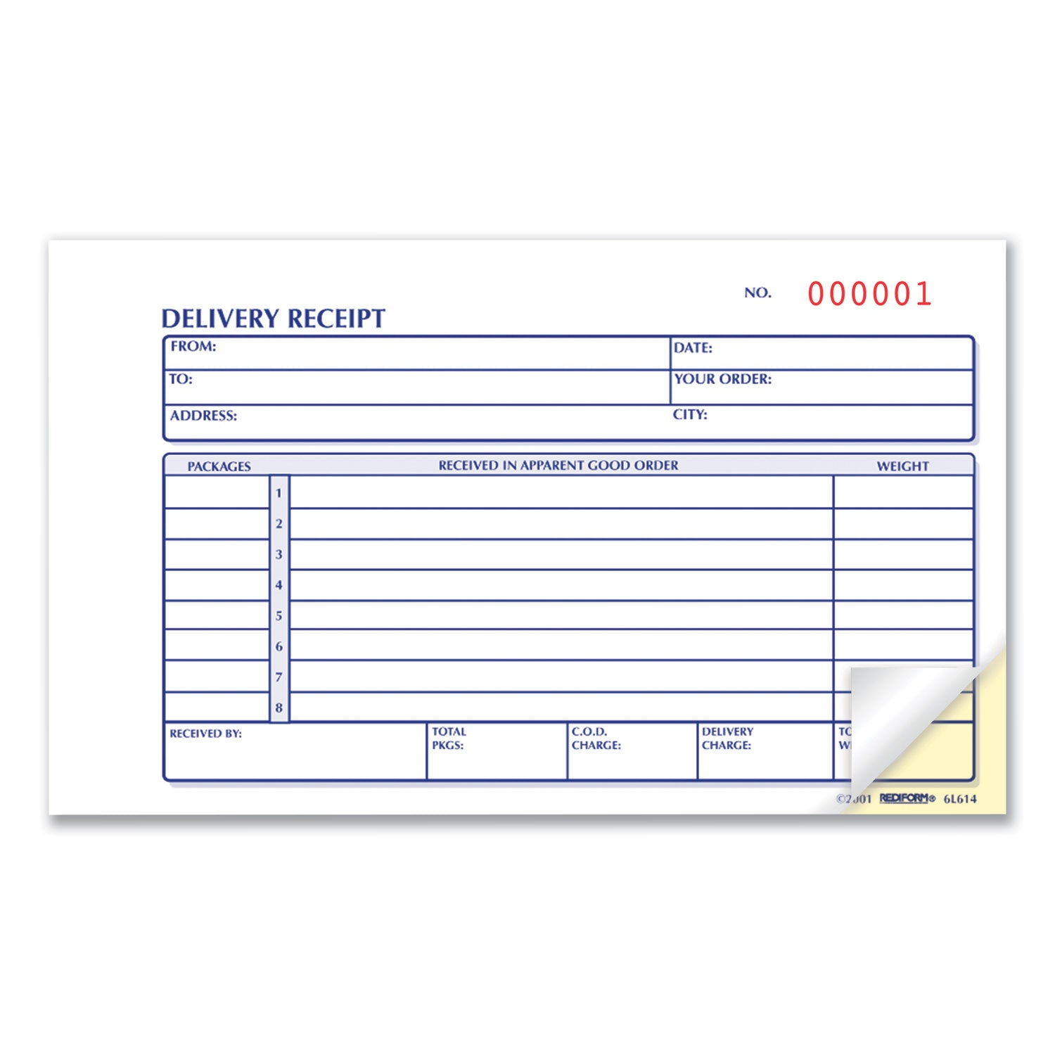 Rediform Delivery Receipt Book, Three-Part Carbonless, 6.38 x 4.25, 50 Forms Total (6L614)