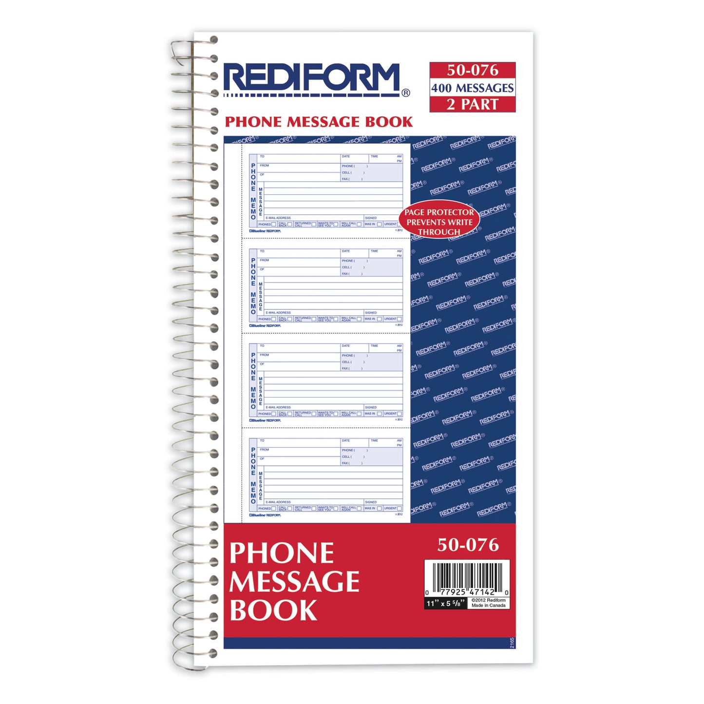 Rediform Telephone Message Book, Two-Part Carbonless, 5 x 2.75, 4 Forms/Sheet, 400 Forms Total (50076)