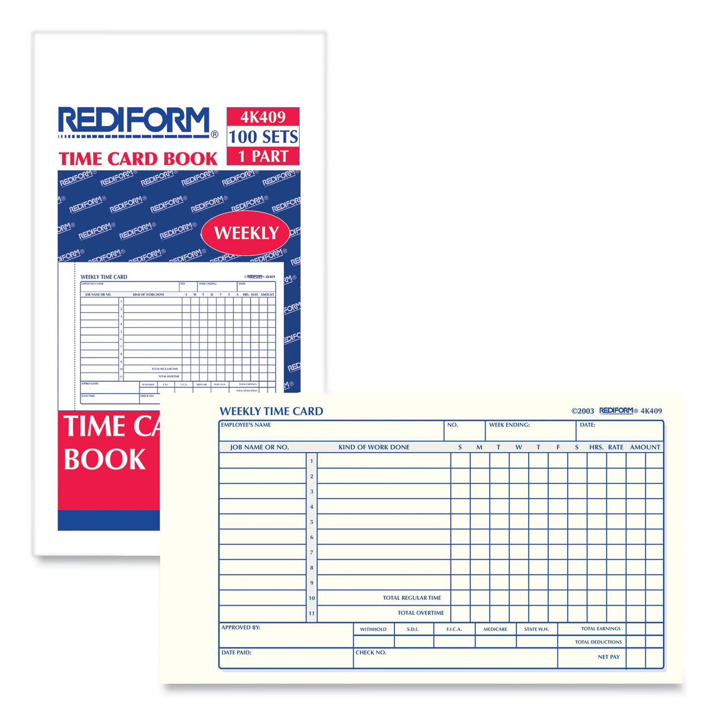 Rediform Weekly Employee Time Cards, One Side, 4.25 x 7, 100/Pad (4K409)