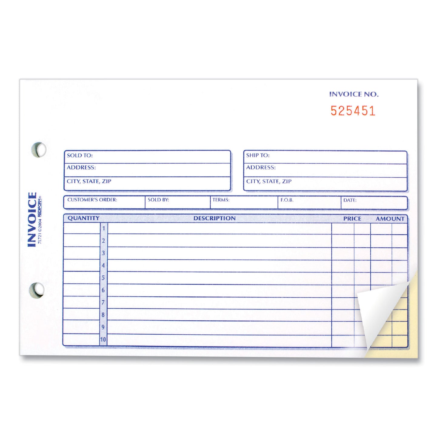 Rediform Invoice Book, Two-Part Carbonless, 5.5 x 7.88, 50 Forms Total (7L721)