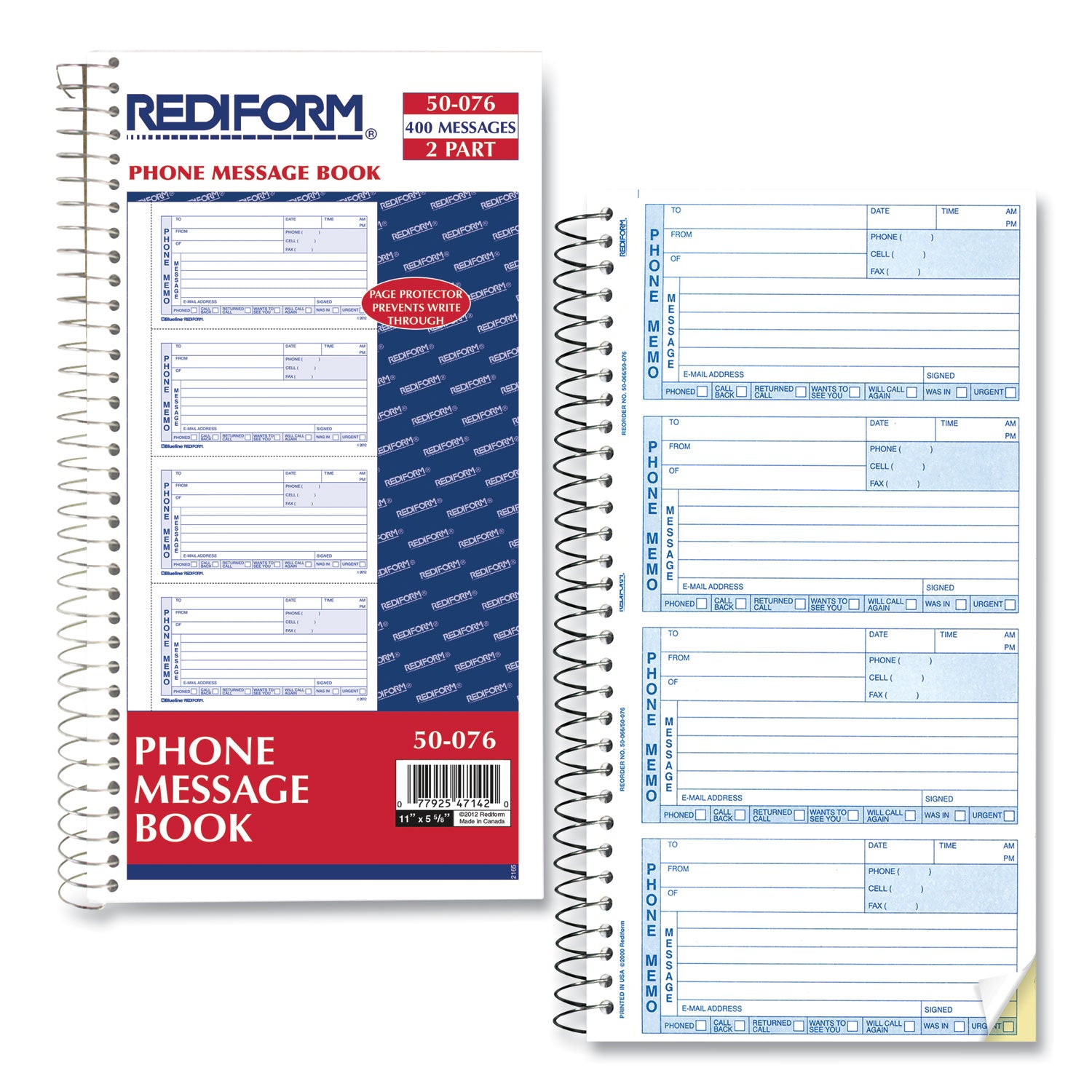 Rediform Telephone Message Book, Two-Part Carbonless, 5 x 2.75, 4 Forms/Sheet, 400 Forms Total (50076)