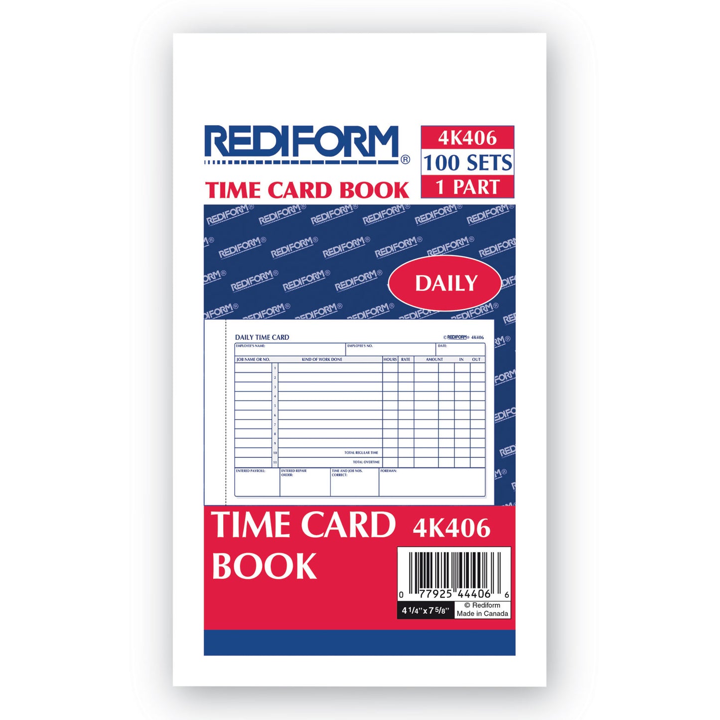 Rediform Daily Employee Time Cards, Two Sides, 4.25 x 7, 100/Pad (4K406)