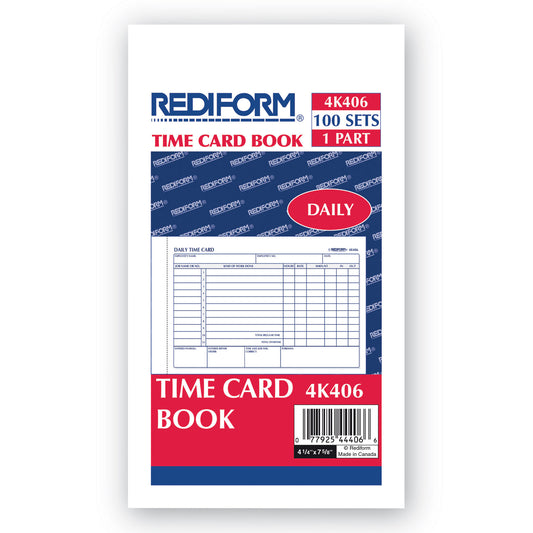 Rediform Daily Employee Time Cards, Two Sides, 4.25 x 7, 100/Pad (4K406)