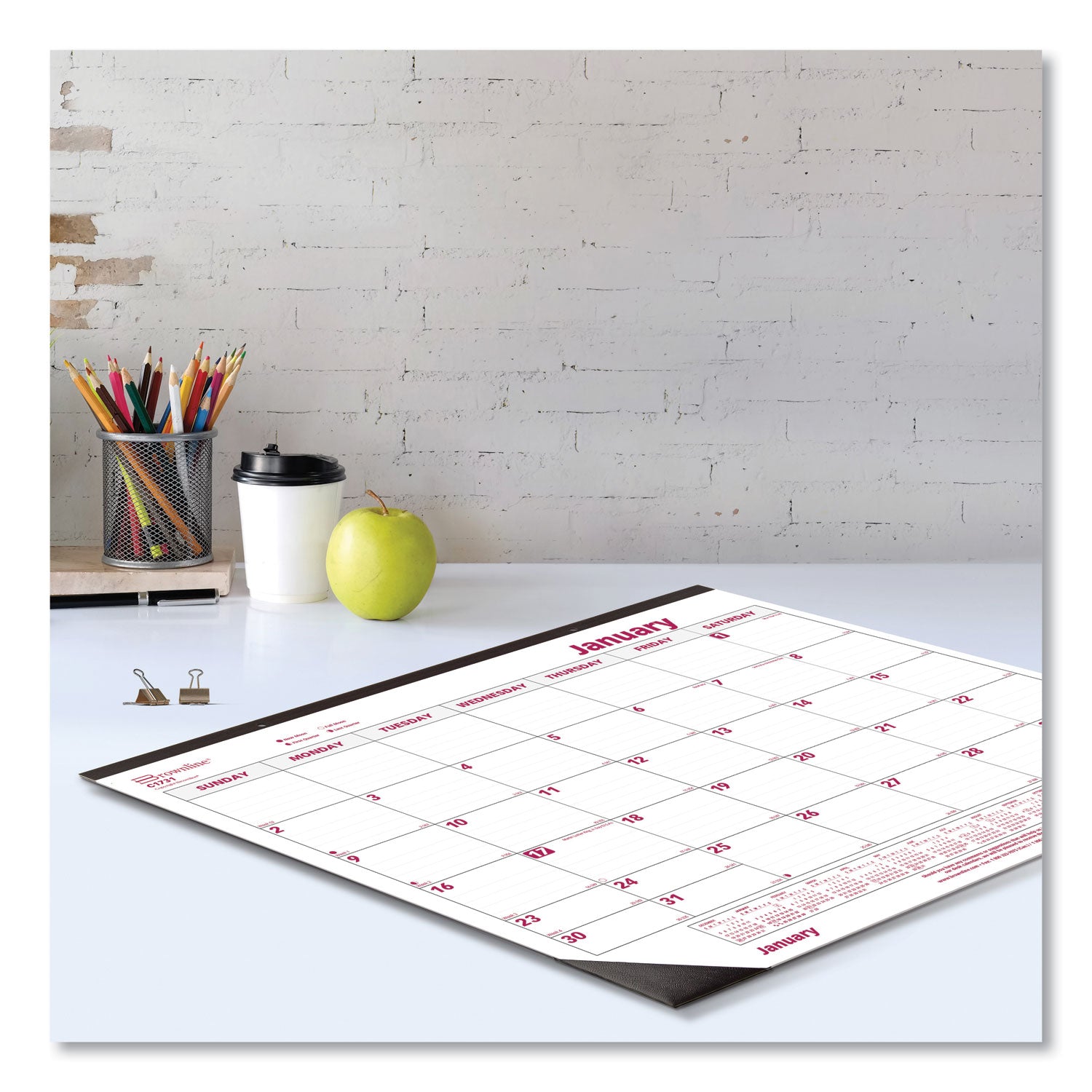 Brownline Monthly Desk Pad Calendar, 22 x 17, White/Burgundy Sheets, Black Binding, Black Corners, 12-Month (Jan to Dec): 2025 (C1731)