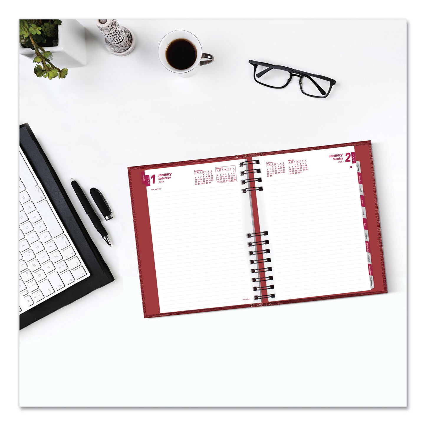 Brownline CoilPro Ruled Daily Planner, 8.25 x 5.75, Red Cover, 12-Month (Jan to Dec): 2025 (CB389CRED)