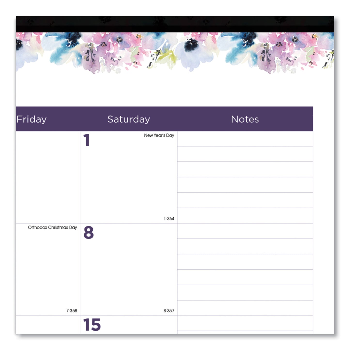 Blueline Passion Monthly Deskpad Calendar, Floral Artwork, 22 x 17, White/Multicolor Sheets, Black Binding, 12-Month (Jan-Dec): 2025 (C194113)