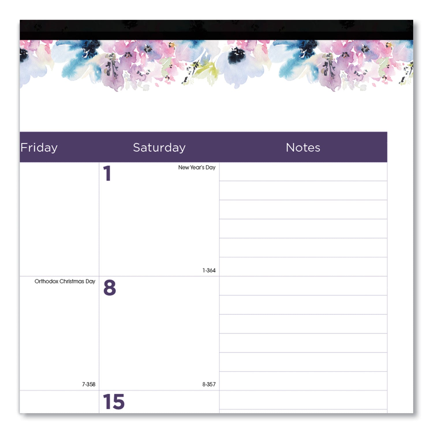 Blueline Passion Monthly Deskpad Calendar, Floral Artwork, 22 x 17, White/Multicolor Sheets, Black Binding, 12-Month (Jan-Dec): 2025 (C194113)