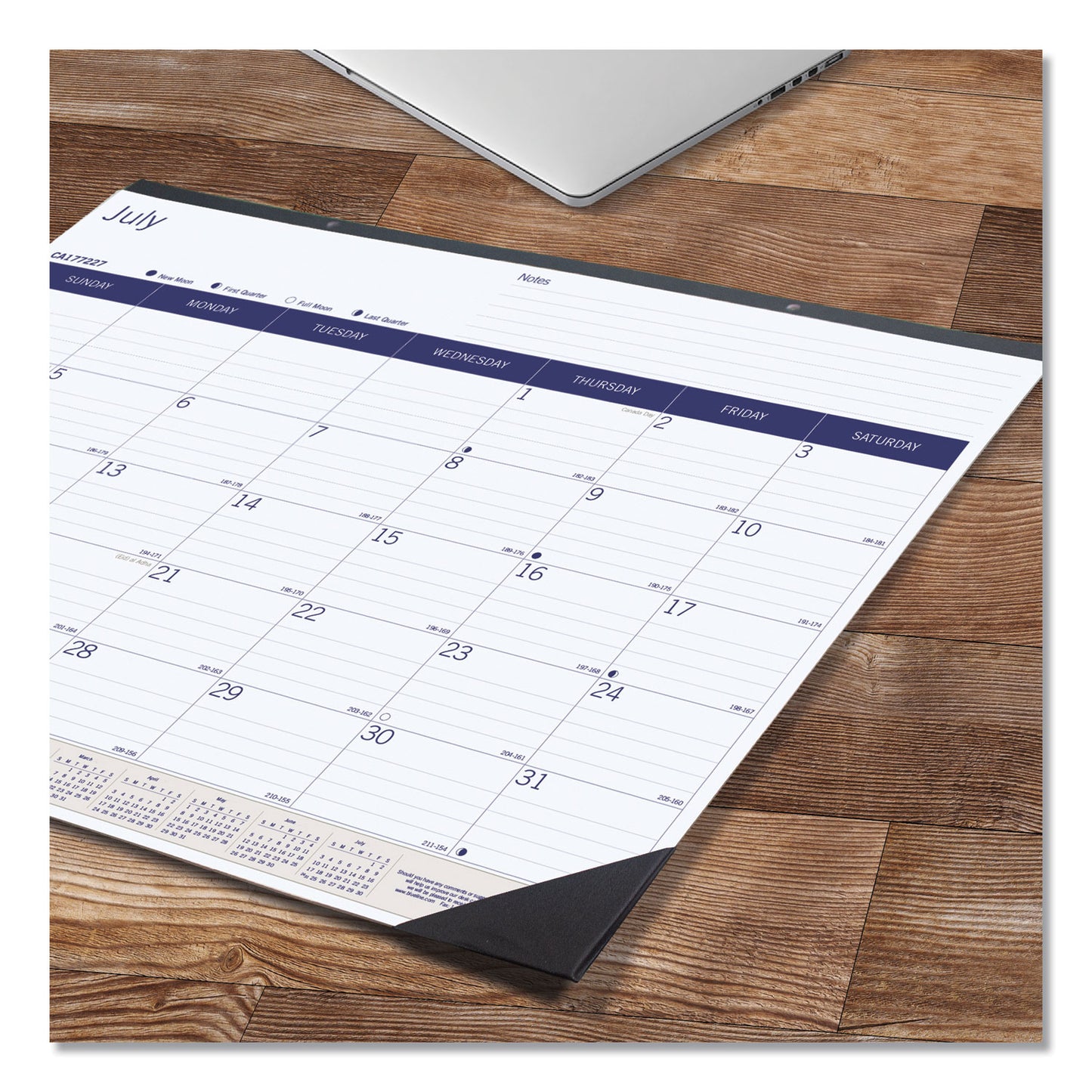 Blueline DuraGlobe Academic Desk Pad Calendar, 22 x 17, White/Blue/Gray Sheets, Black Headband, 13-Month (July to July): 2024 to 2025 (CA177227)