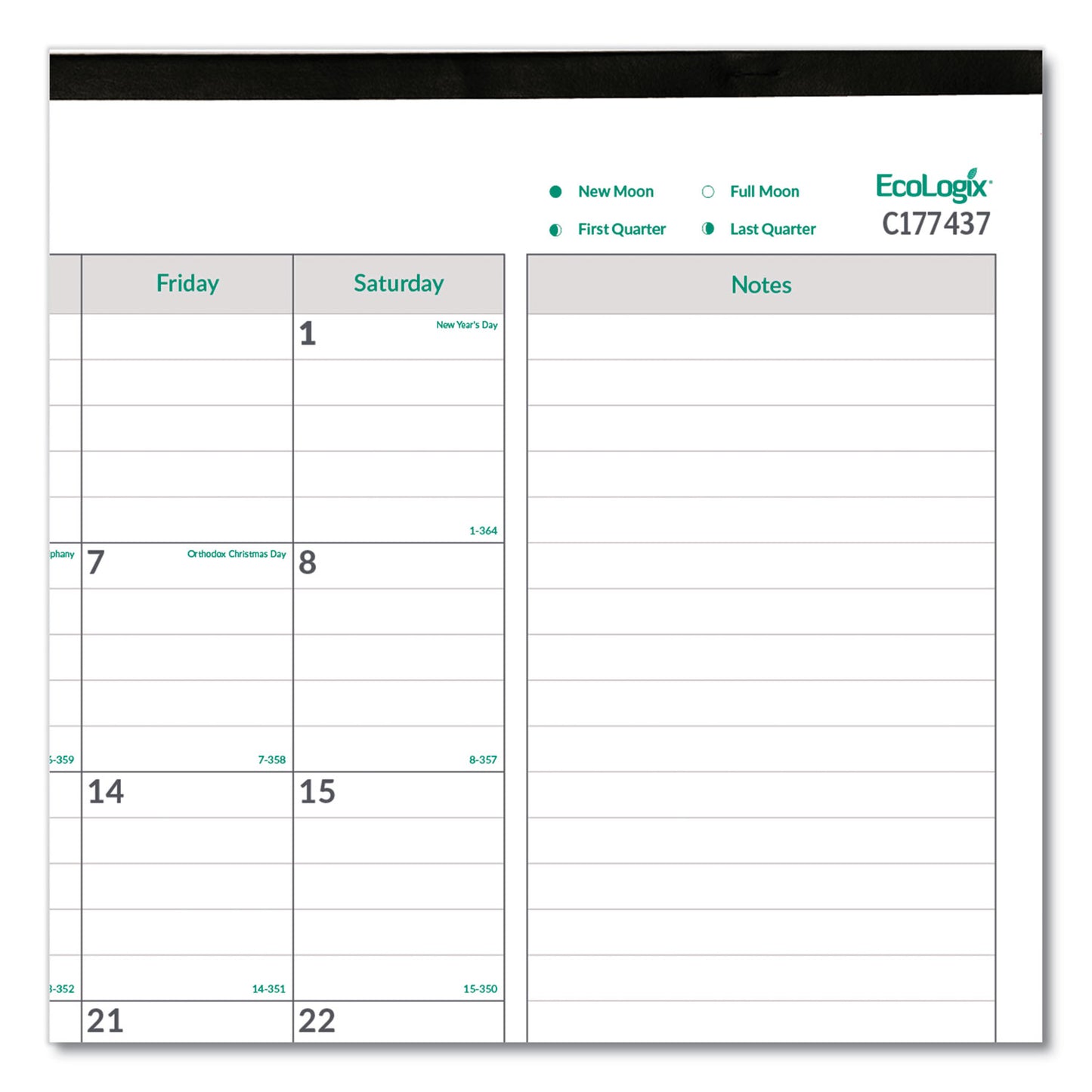 Brownline EcoLogix Monthly Desk Pad Calendar, 22 x 17, White/Green Sheets, Black Binding/Corners, 12-Month (Jan to Dec): 2025 (C177437)