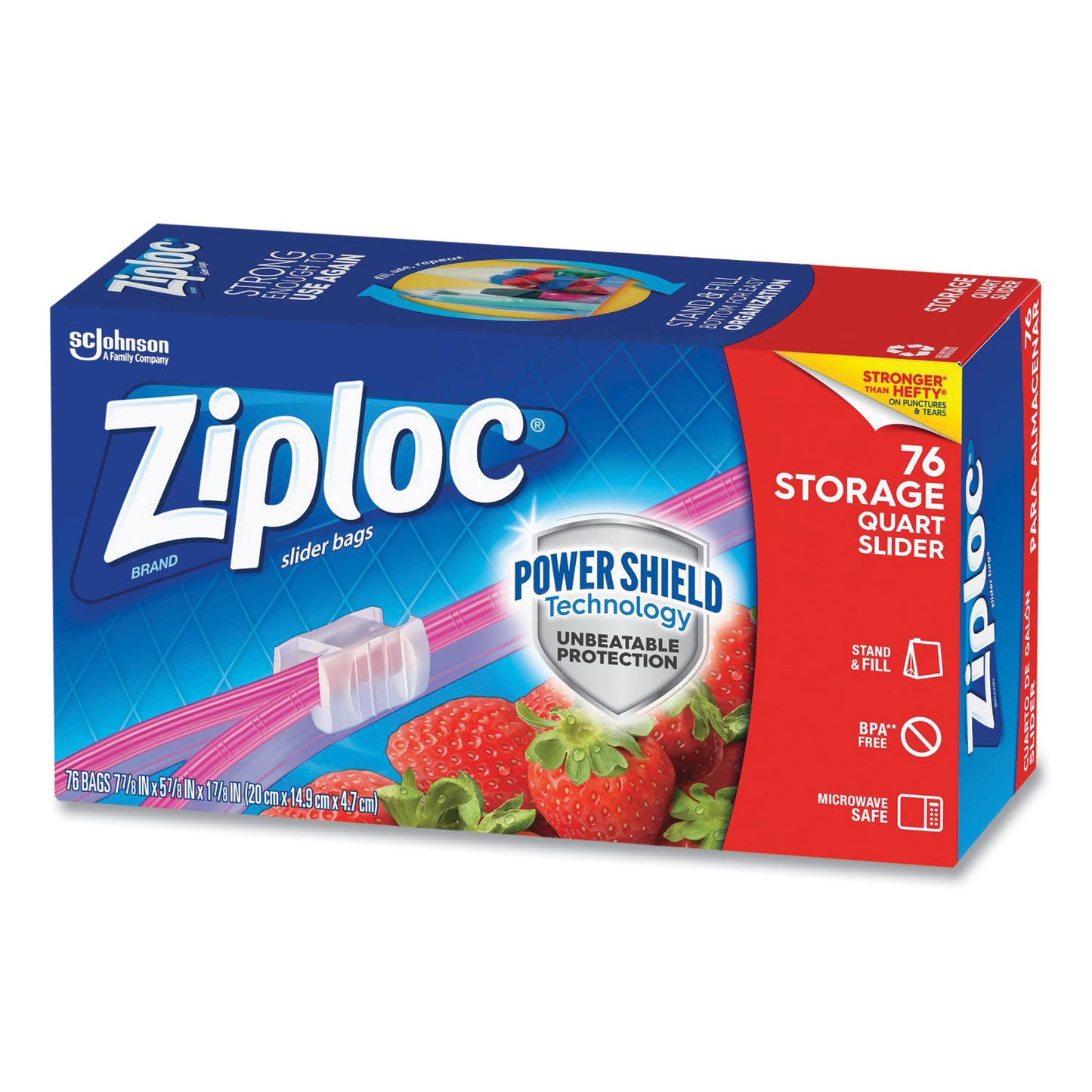 Ziploc Slider Storage Bags, Quart, 5.88" x 1.88" x 7.88", Clear, 76 Bags/Box, 9 Boxes/Carton (316490)