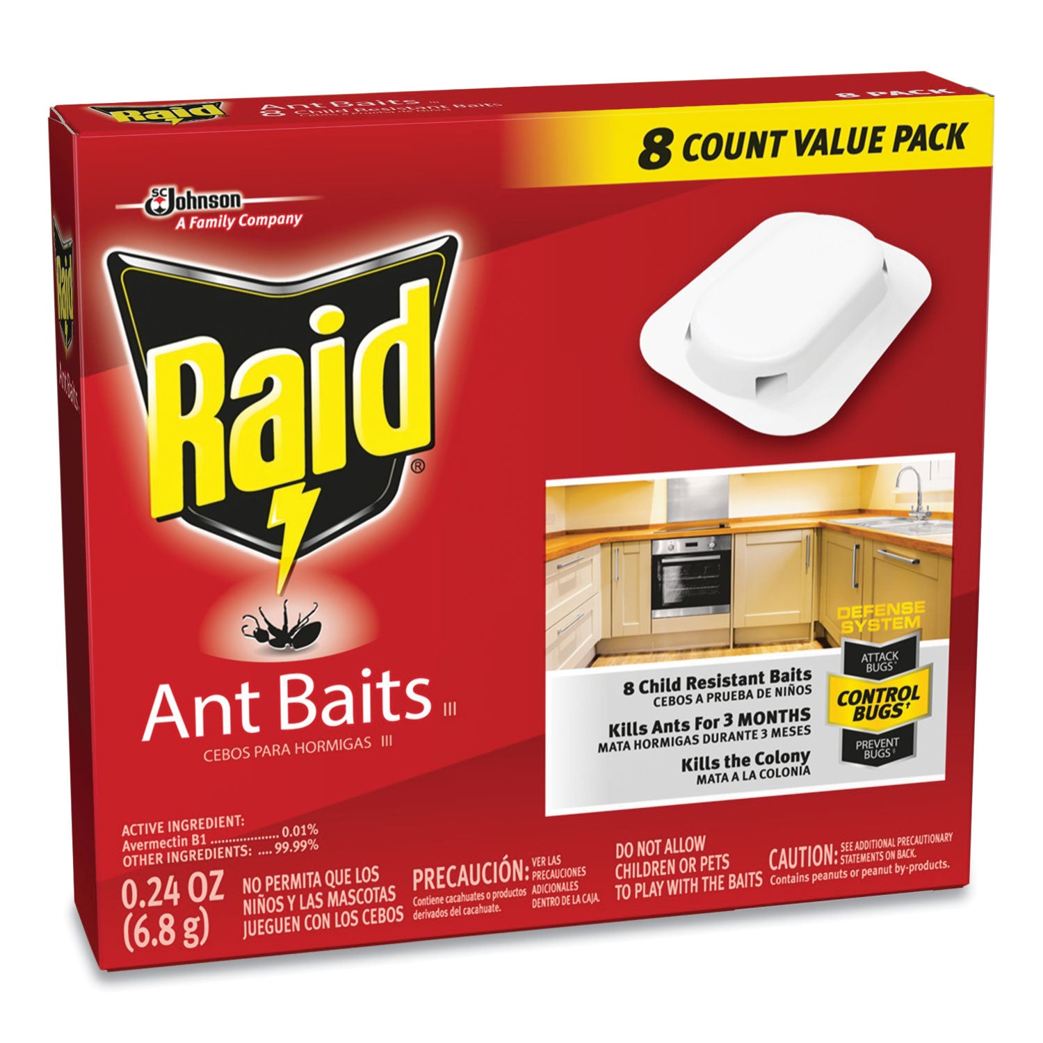 Raid Ant Baits, 0.24 oz, 8/Box, 12 Boxes/Carton (308819)