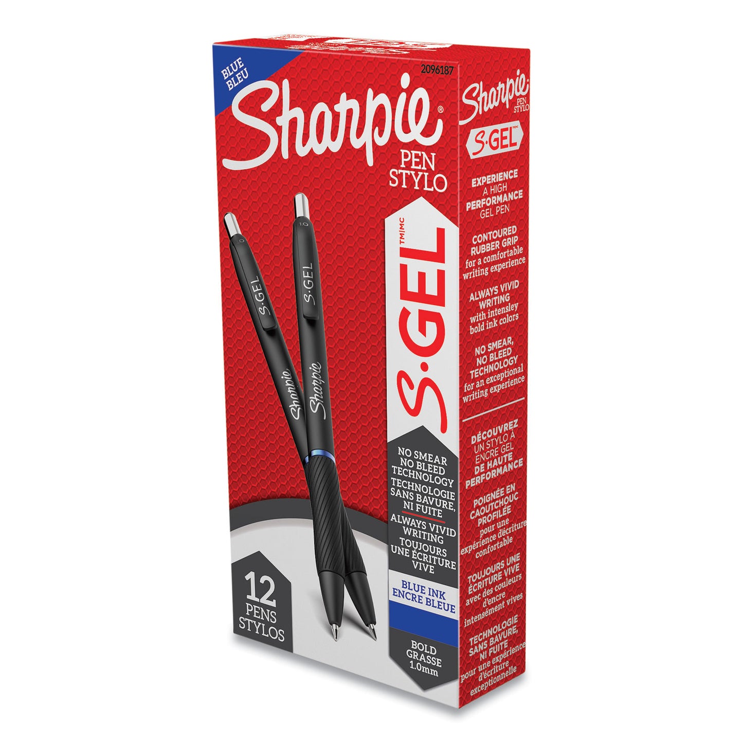 Sharpie S-Gel High-Performance Gel Pen, Retractable, Bold 1 mm, Blue Ink, Black Barrel, Dozen (2096187)