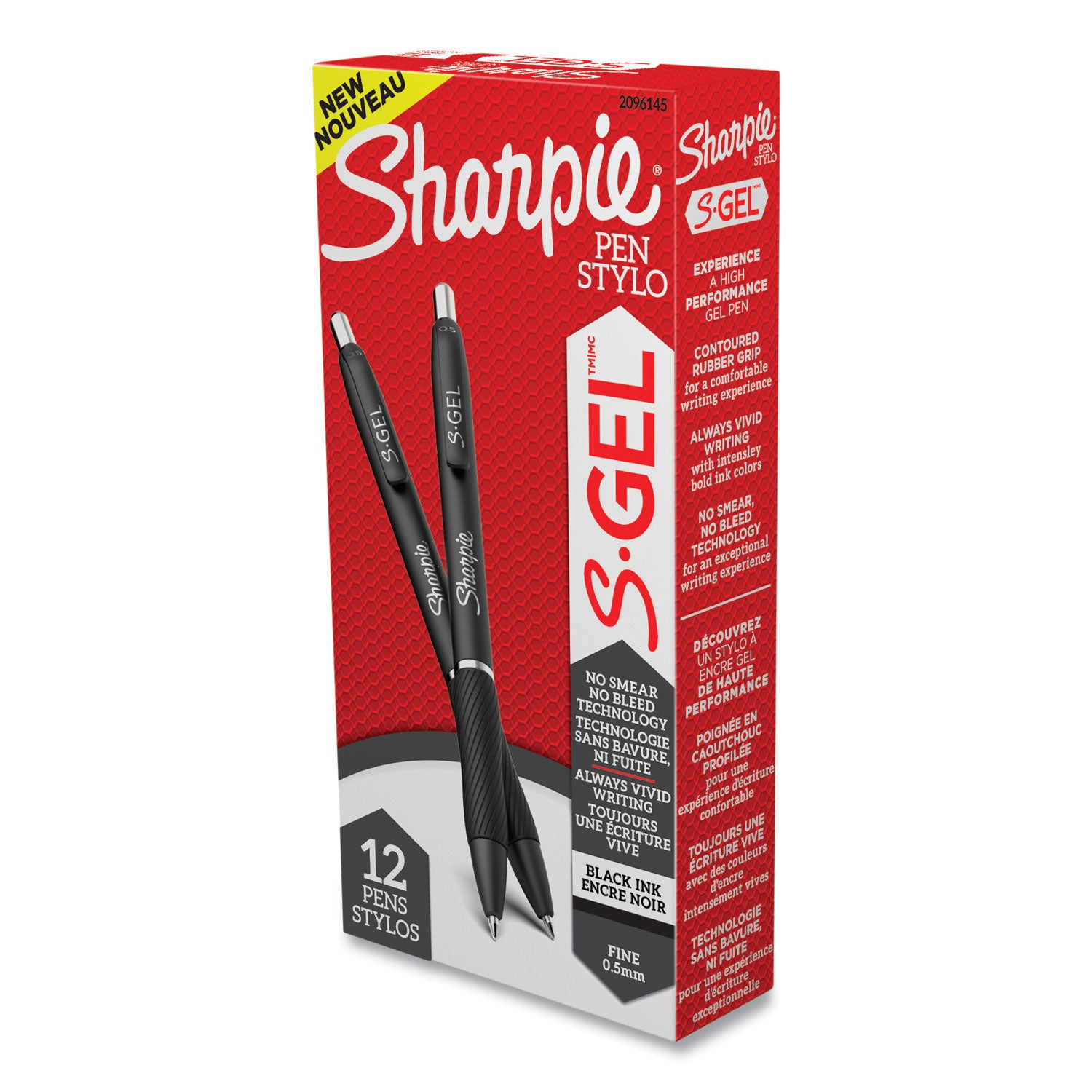 Sharpie S-Gel High-Performance Gel Pen, Retractable, Fine 0.5 mm, Black Ink, Black Barrel, Dozen (2096145)