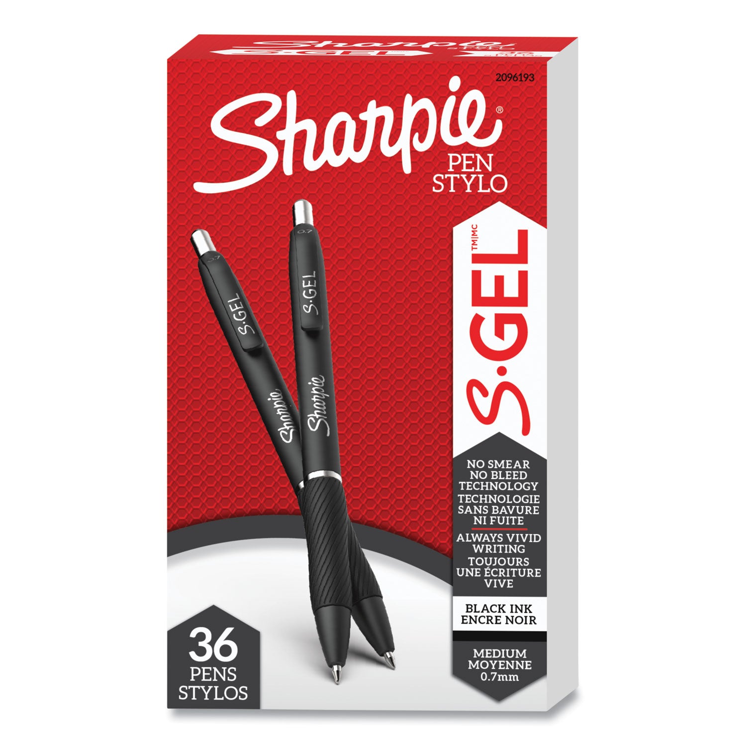 Sharpie S-Gel High-Performance Gel Pen, Retractable, Medium 0.7mm, Black Ink, Black Barrel, 36/Pack (2096193)