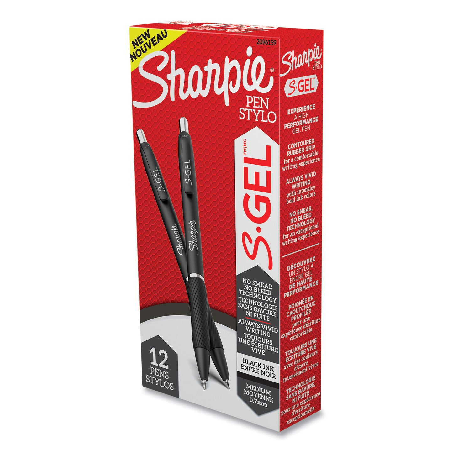 Sharpie S-Gel High-Performance Gel Pen, Retractable, Medium 0.7 mm, Black Ink, Black Barrel, Dozen (2096159)