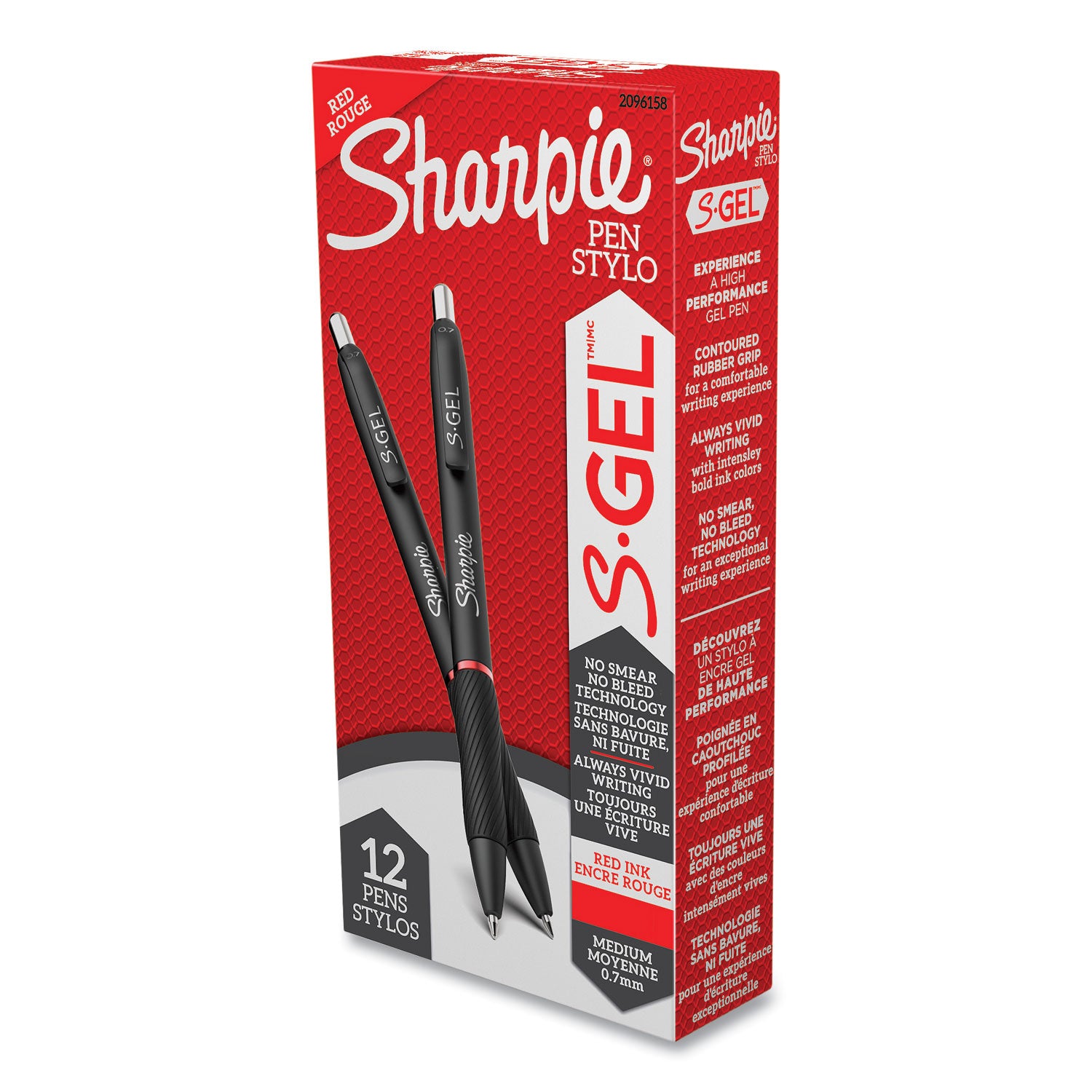 Sharpie S-Gel High-Performance Gel Pen, Retractable, Medium 0.7 mm, Red Ink, Black Barrel, Dozen (2096158)